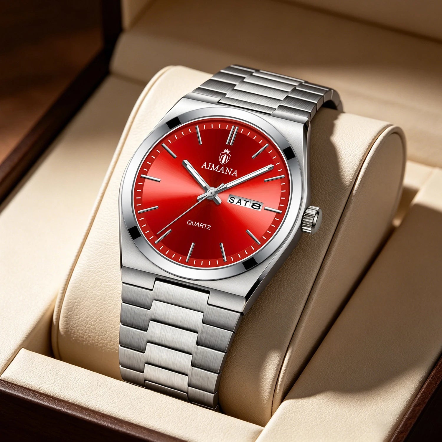 AIMANA Men's Luxury Stainless Steel Strap Watch Waterproof Luminous Date Casual Fashion Quartz Wristwatch Gift for Men