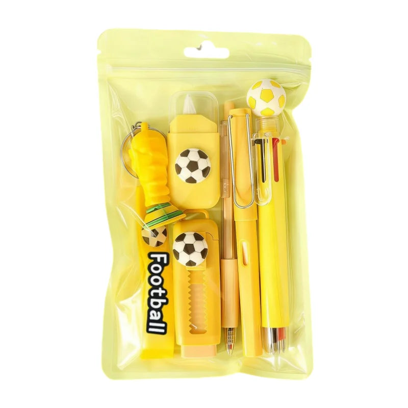 Soccer Sport Stationery Kit Cute Football Themed School Supplies Set With Pens Eraser Correction Tape Keychain Gift For Boys Tee