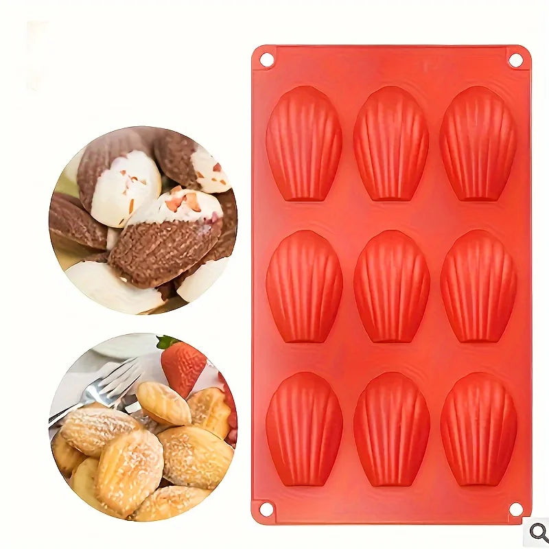 Silicone Madeleine Shell Baking Mold, 9-Cavity, DIY Biscuit, Jelly, Pudding, Cake Mould, Pastry, Aromatherapy