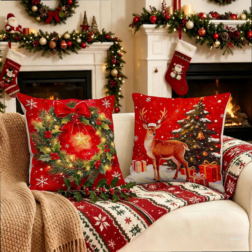 2026 Christmas Pillowcase Grey Red Cartoon Santa Snowman Elk Sofa Cushion Cover Home Bed Car Decor Merry Christmas 45cm X 45cm