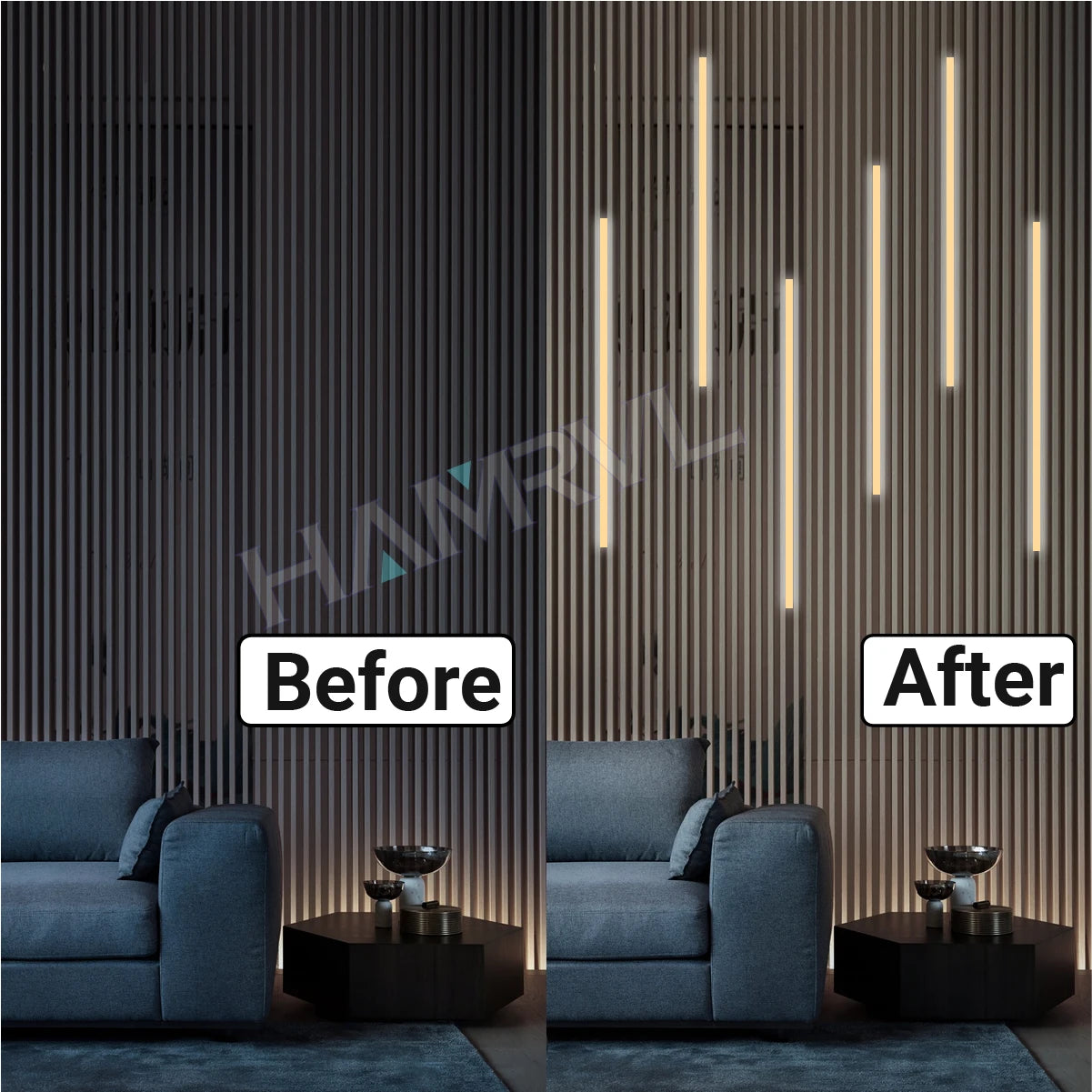 LED Recessed Lighting LED Strip Light for Wood Slat Wall Panel in Parallel with Touch Sensor, Self-Adhesive for Slat Wall Decor