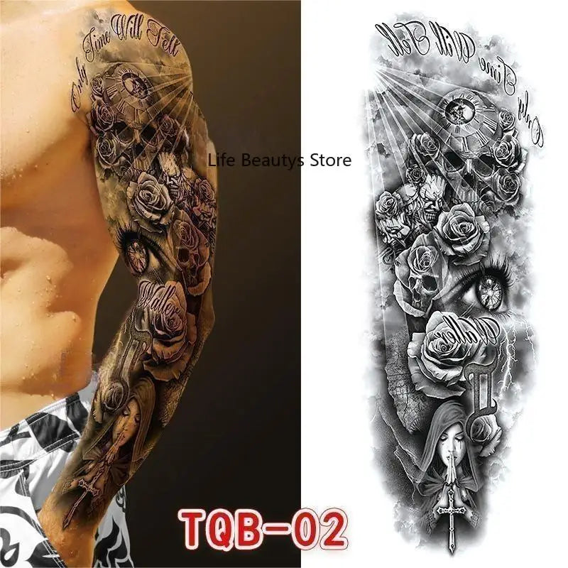 Large Full Arm Sleeve  Waterproof Temporary Tattoo Sticker Tribal Totem Skull Bird Wolf Tiger Fake Tatoo Body Art Men Women