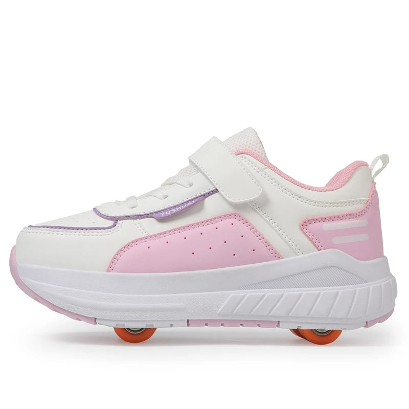 Kids Roller Skates, 4 Wheels Detachable Wheeled Sneakers, Girls Outdoor Sports Deformable Wheel Shoes