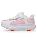 Kids Roller Skates, 4 Wheels Detachable Wheeled Sneakers, Girls Outdoor Sports Deformable Wheel Shoes