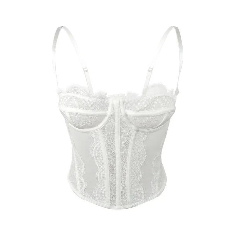 Y2k 90s Vintage Corset Sleeveless Crop Top Ladies Chic Lace Trim Snug Fitting Bustier Sexy Bodycon Camisole Camisole Corset Top