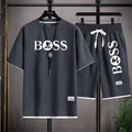 Summer 2025 new men's breathable short-sleeved T-shirt + quick-drying shorts two-piece set, outdoor fashionable men's sportswear