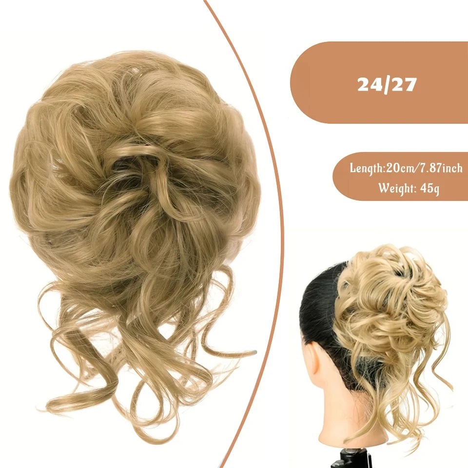 OLACA Synthetic Hair Bun Bands Blonde Black Messy Curly Chignon Donut Updo Scrunchies Fake Hair Pieces For Women Hair Extensions