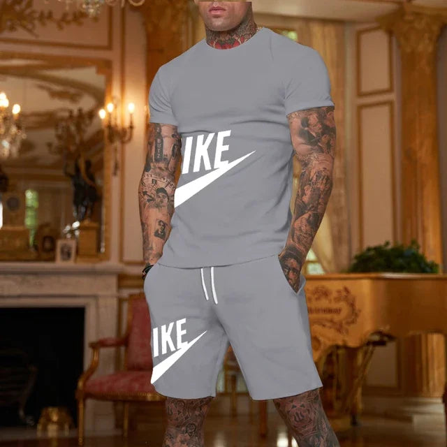 2025 new men's fashionable sportswear summer wear men's fitness wear short sleeved T-shirt and shorts quick drying 2-piece s
