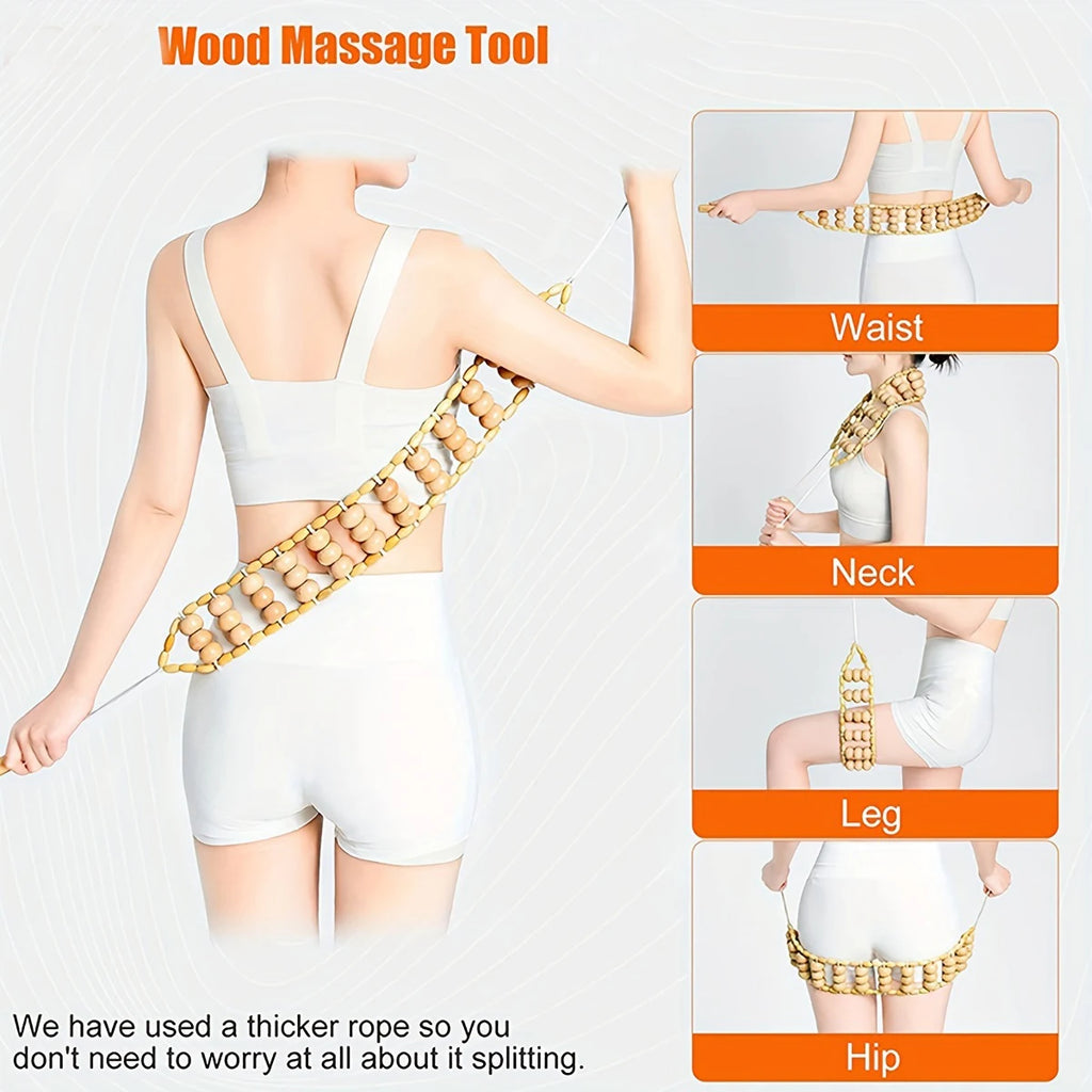 Wood Back Massage Roller Rope Tool,Wood Massage Tools,Portable Handheld Rolling,Self Massage Strap for Back Neck Shoulders Legs