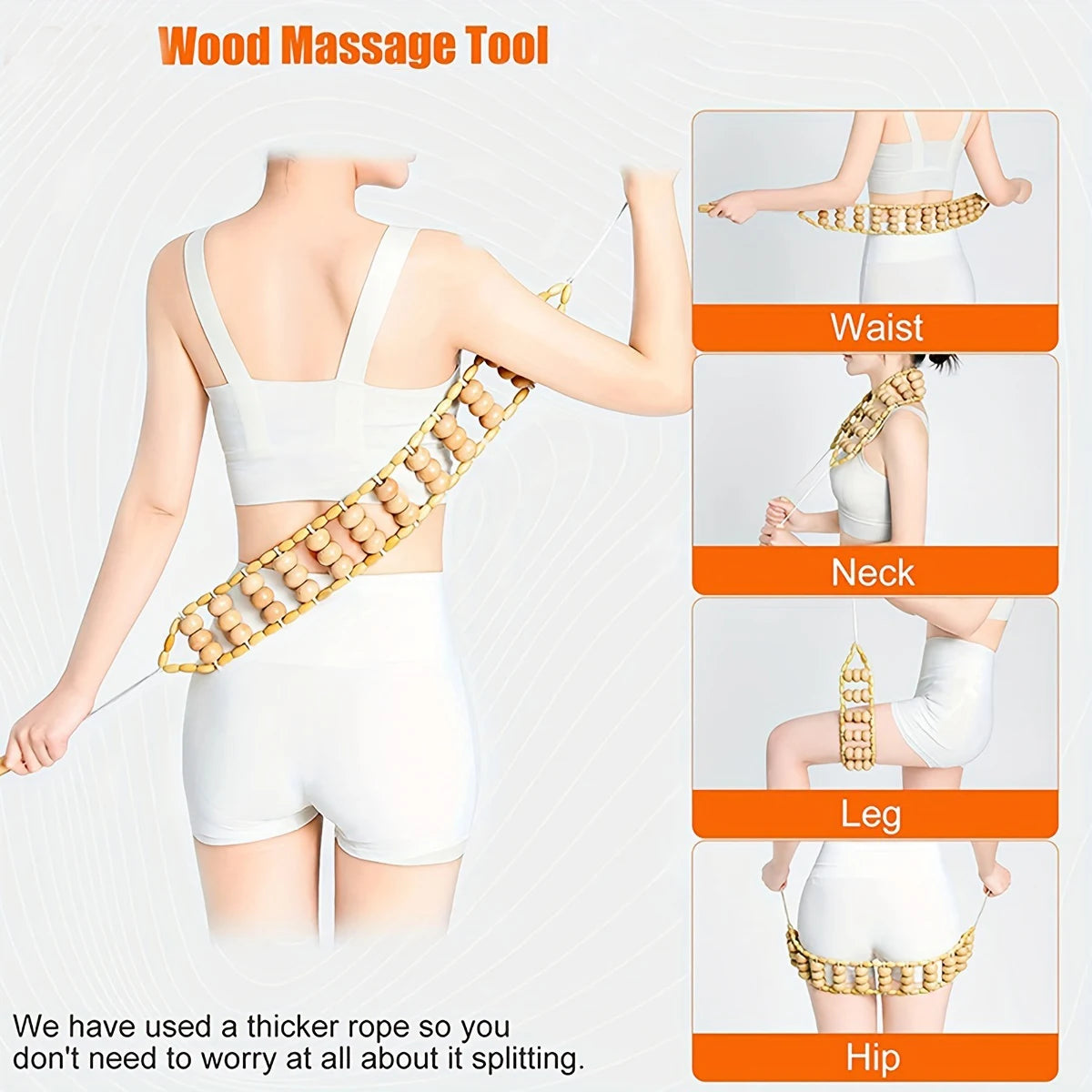 Wood Back Massage Roller Rope Tool,Wood Massage Tools,Portable Handheld Rolling,Self Massage Strap for Back Neck Shoulders Legs