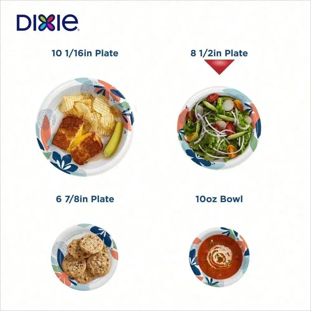 Large capacity |A Perennial Bestseller Dixie Disposable Paper Plates High Capacity For Home Use,2x stronger  Microwavable, cut-resistant, and a Soak–Proof Shield