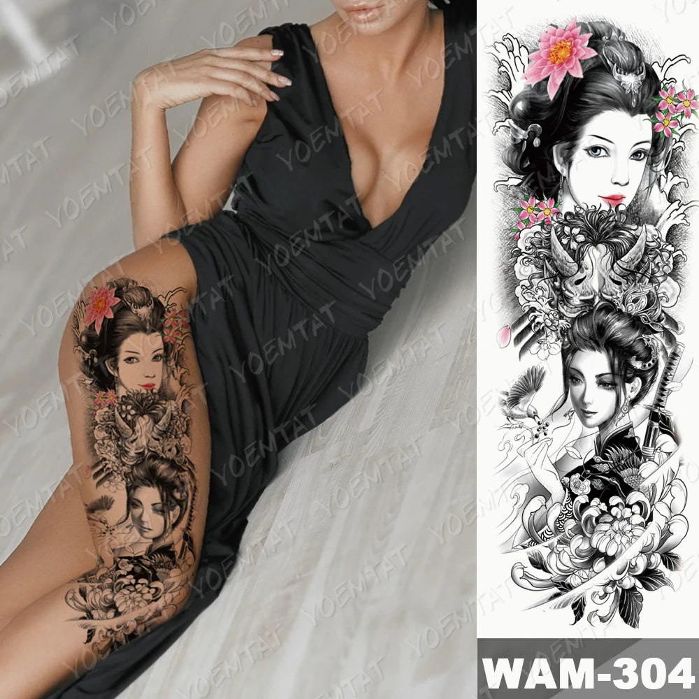 Large Arm Sleeve Tattoo Gun Rose Lion Waterproof Temporary Tattoo Sticker Clock Flower Waist Leg Body Art Full Fake Tatoo Women