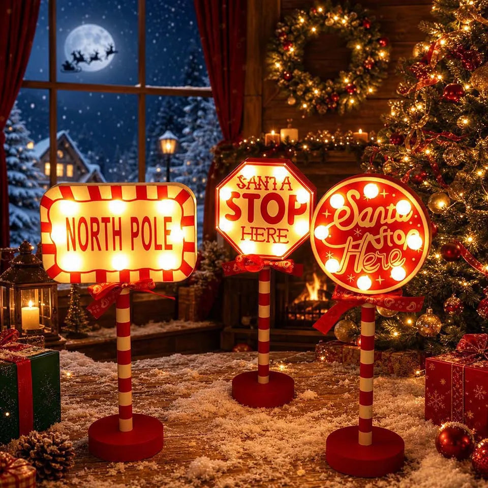 Christmas Stop Here Decor Santa Stop Here Tree Topper Desk Lamp LED Santa Stop Here Tree Topper Window Decorative Lights