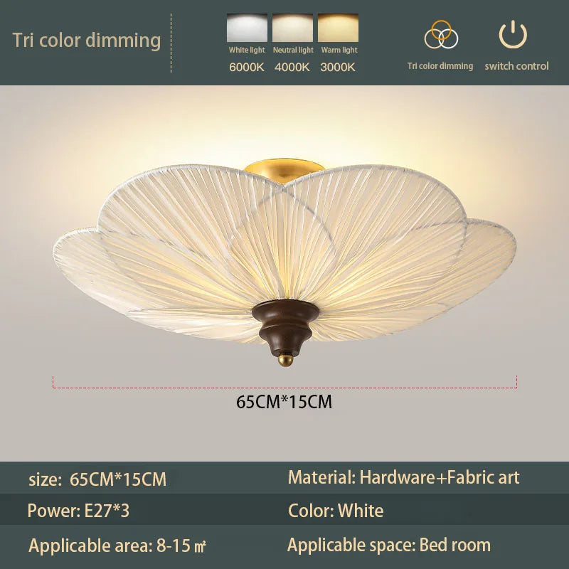 French Medieval Ceiling Lamp Cloth Lampshade Bedroom Plum Blossom Ceiling Lamp Wood American Retro Living Room Cloakroom Lamps
