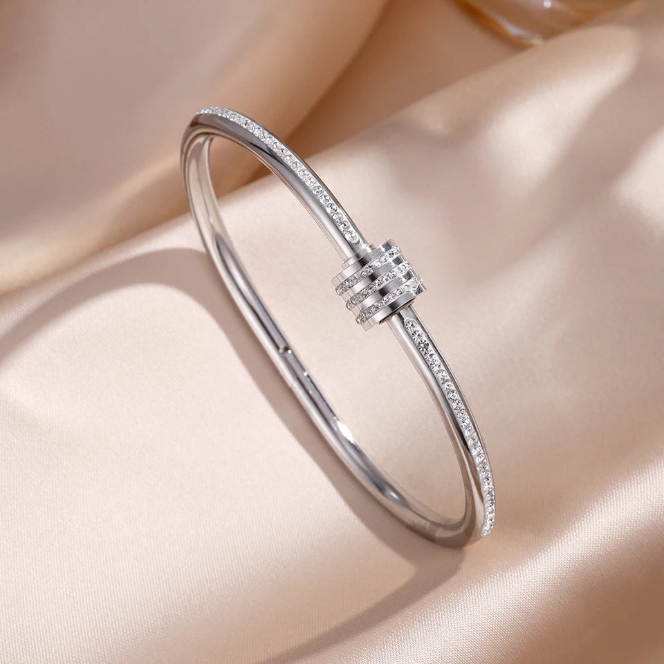 ZAKOL 5/1pcs Sparkling Zirconia Inlaid Stainless Steel Bracelet Set for Women Stackable Bangles Fashion Non Fading Jewelry Gift