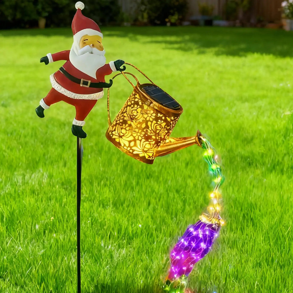 Solar Garden Lights Waterproof Santa Claus Watering Can Design Waterproof Watering Can Lights for Garden for Walkway Courtyards