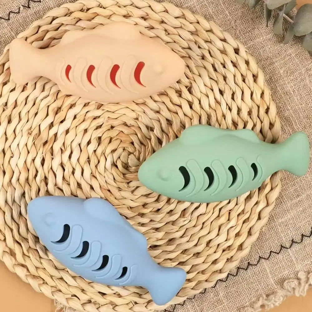 Interactive Cat Toy Food Dispenser for Indoor Cats Blue Treat & Catnip Stuffer Engaging Silicone Fish Chew Toy for Dental Care