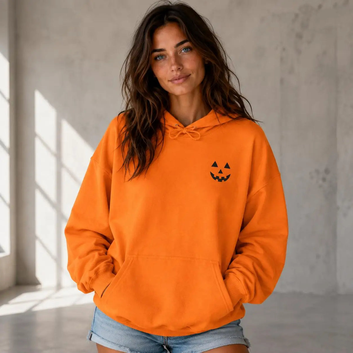 Halloween Hoodie Pumpkin Jack O Lantern Back Print Orange Black Spooky Pullover Unisex Fall Casual Hooded Sweatshirt