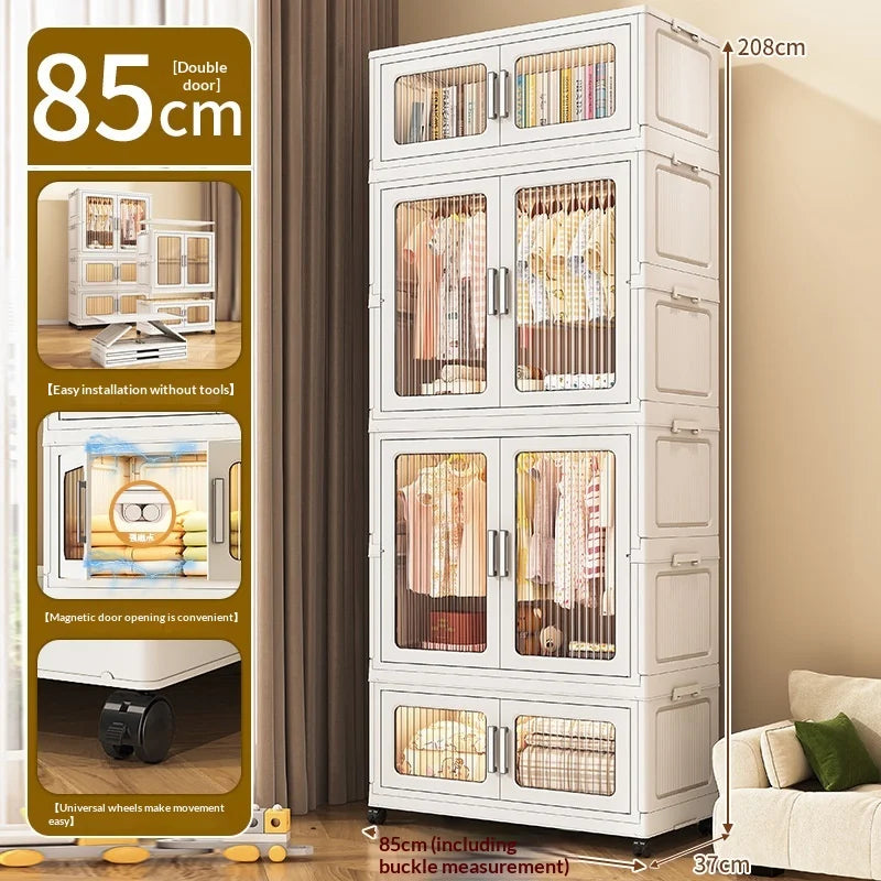Foldable Plastic Kids Wardrobe Closet Portable Clothes Storage Cabinet Baby Nursery Organizer Space Saving Easy Assembly