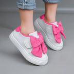 Little Kids Sneakers for Girls 2026 Spring Autumn Fashion White Skate Shoes Girls Casual Shoes with Big Pink Bow-knot Hot Sale