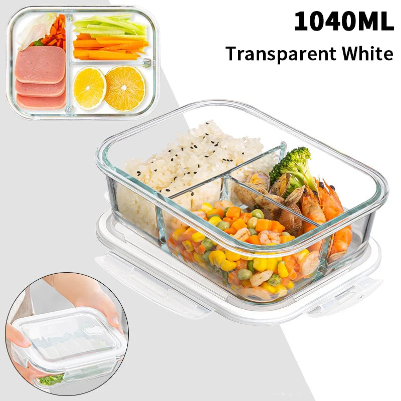 1/2/3 Grids Thickened Leak Proof Microwave Safe Food Crisper High Borosilicate Glass Bento Box With Lids Airtight Lunch Boxes