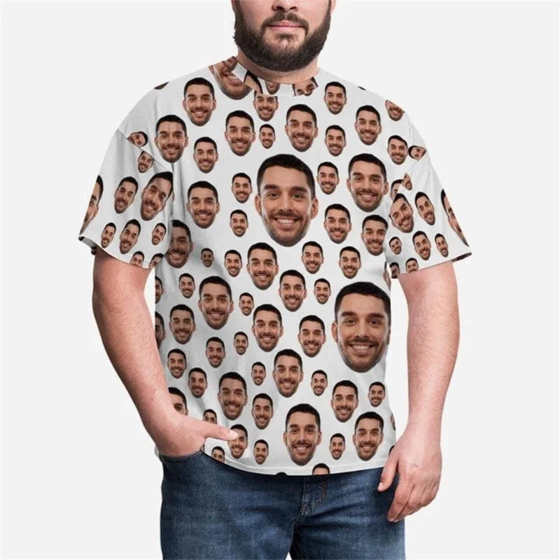 Custom Face T-shirts For Men Full Print Personalized Diy Face Photo Tshirt Custom Picture Short Sleeve Round Neck Tee Shirt