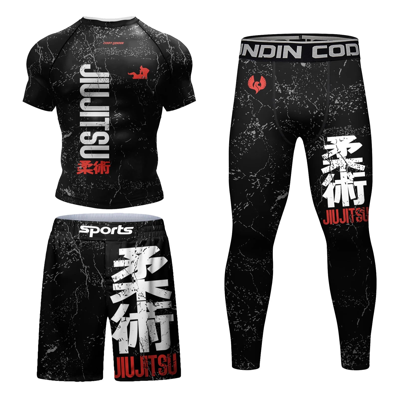 Cody Compression MMA T Shirts+Pants Muay Thai Shorts Men  jiu jitsu BJJ Rashguard Fitness Tracksuit Boxing  Jerseys Sport Suit