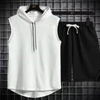 2025 summer new men's two-piece casual T-shirt and shorts set men's sports set fashionable short sleeved sports set hooded T-shi