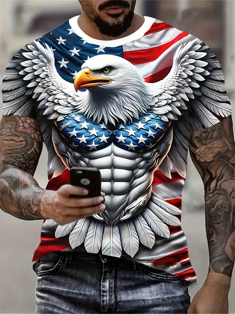 2025 New Men's 3D Dragon Print T-shirt Casual Short-sleeved Pullover Polyester Round-neck Summer Outdoor Clothing Adult Size