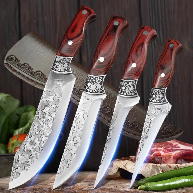 Kitchen Boning Knife Chef Butcher Meat Cleaver Stainless Steel Fruit Paring Knife Cut Meat Pork Beef Fish Cutting Wood Handle