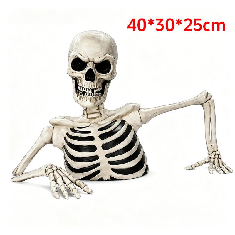 Halloween Walking Skeleton Half Body Skull Glowing Eyes Animated Scary Spooky Horror Prop For Haunted House Party Home Decor