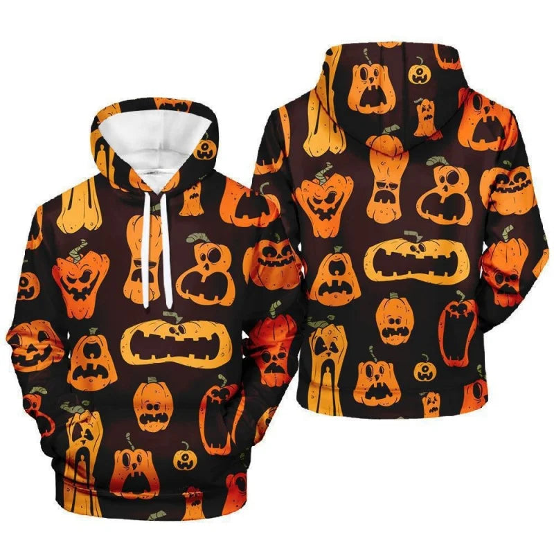 3D Print Halloween Pumpkin Hoodie For Men Spider Ghost Pattern Long Sleeve Top Casual Sweatshirt Harajuku Pullover Loose Hoodies