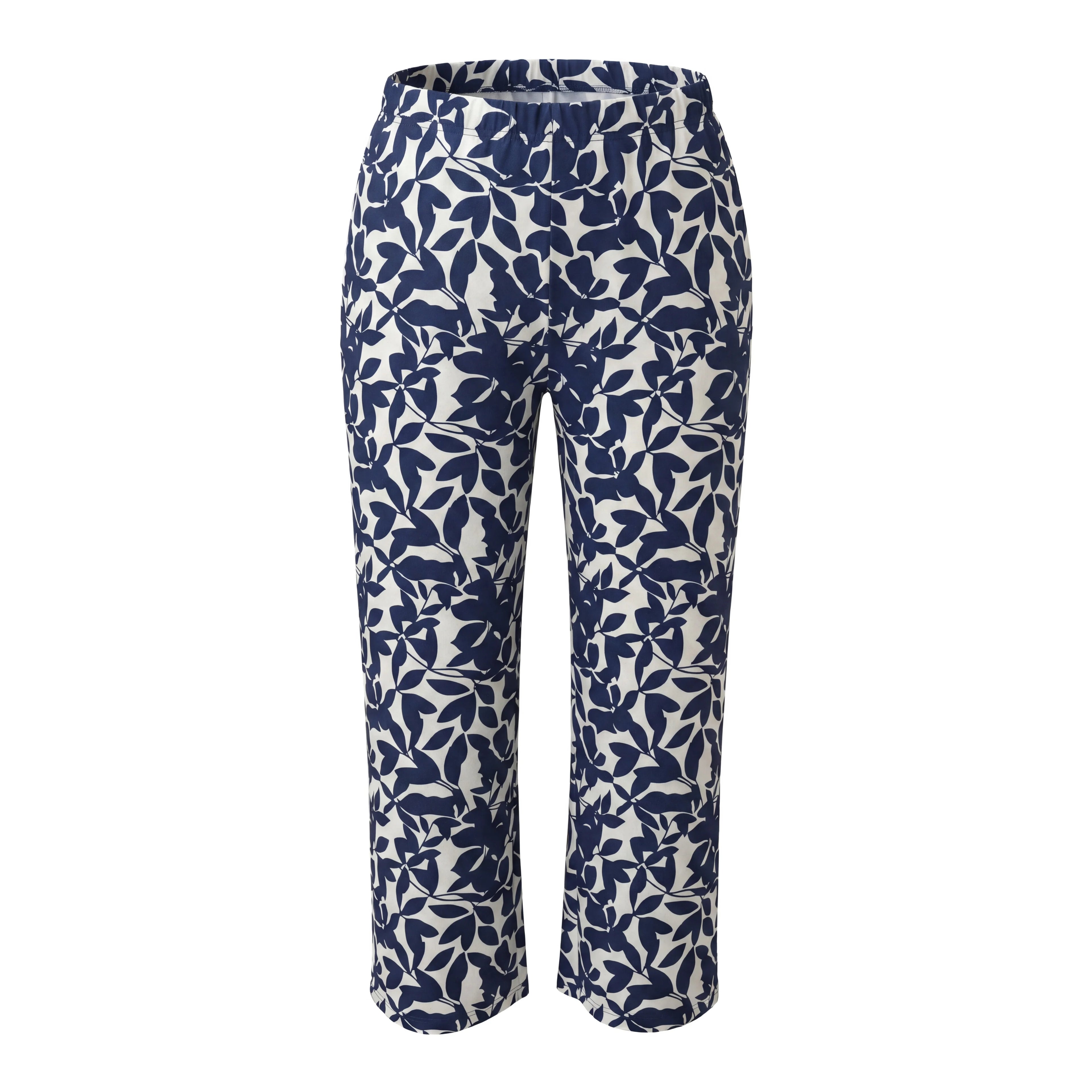 Gadinus Plus Size Women Leaf Print Straight Leg Pants Elastic Waist Loose Fit Full Length Casual Trousers