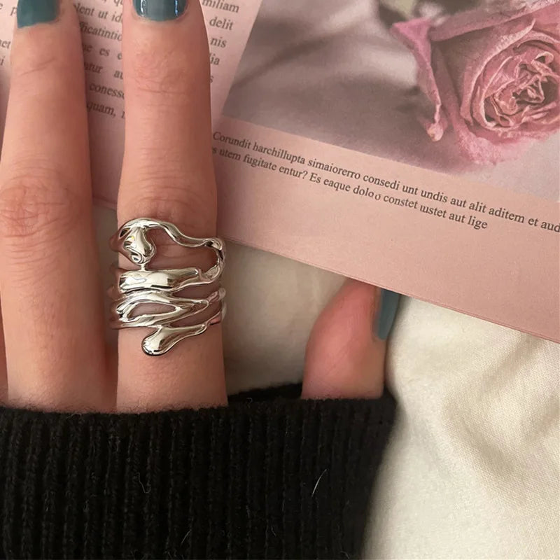 Punk Simple Gold Color Ring Set Women's Geometric Hollw Out Wide 3Pcs/Set Vintage Joint Finger Rings Jewelry Aesthetic 2022Trend