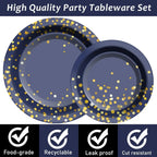 Navy Blue Gold Party Decorations Blue and Gold Disposable Tableware Set Paper Plates Cups Napkin Tablecloth Wedding Anniversary