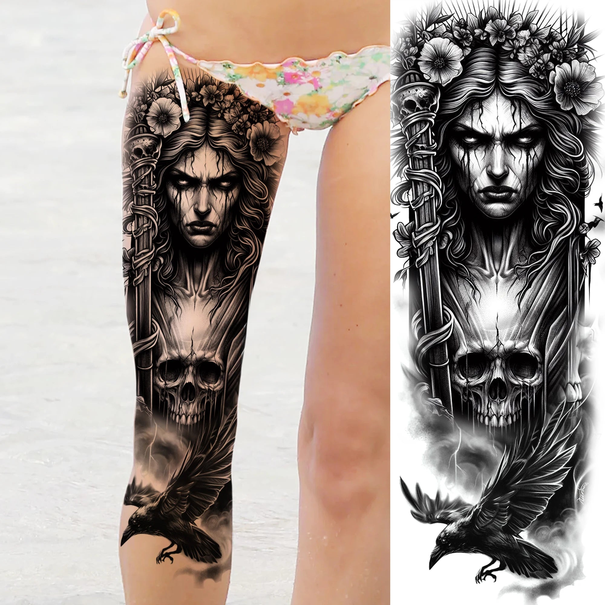 1 Sheet Full Arm Leg Robber Joker Gangster Temporary Tattoos Long Large Bad Guy Nun Fake Tattoo Sleeve Waterproof  Tatoo Sticker