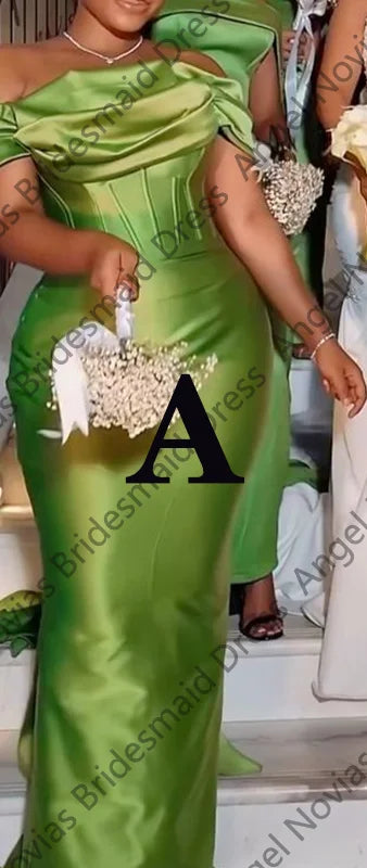 Customized Long Sheath Green Bridesmaid Dresses For Weddings Party Dress Off Shoulder Robes Invitee Mariage