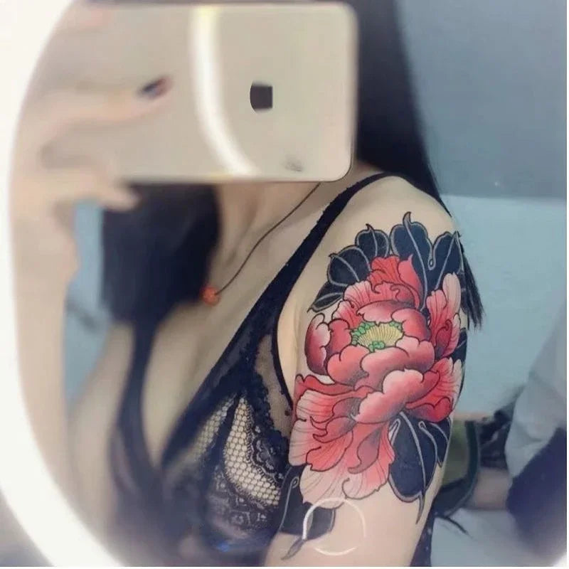 Vintage Red Flower Peony Temporary Tattoos Tatto Thigh Waist Body Art Waterproof Realistic Transfer Fake Tatoo Sticker