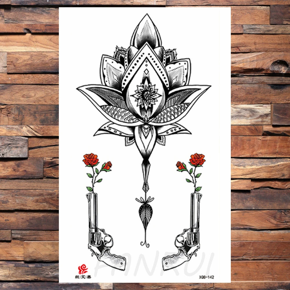 Watercolor Rose Flower Temporary Tattoo For Women Kids Girls Cherry Fake Tattoos Sticker Sexy Lotus Henna Waterproof Tatoo Waist