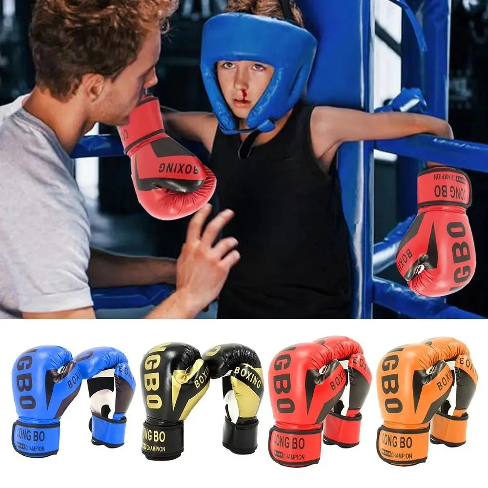 1Pair Breathable Kids Boxing Gloves PU Leather Muay Thai MMA Punching Karate Child Punching Gloves 6oz Training Gloves