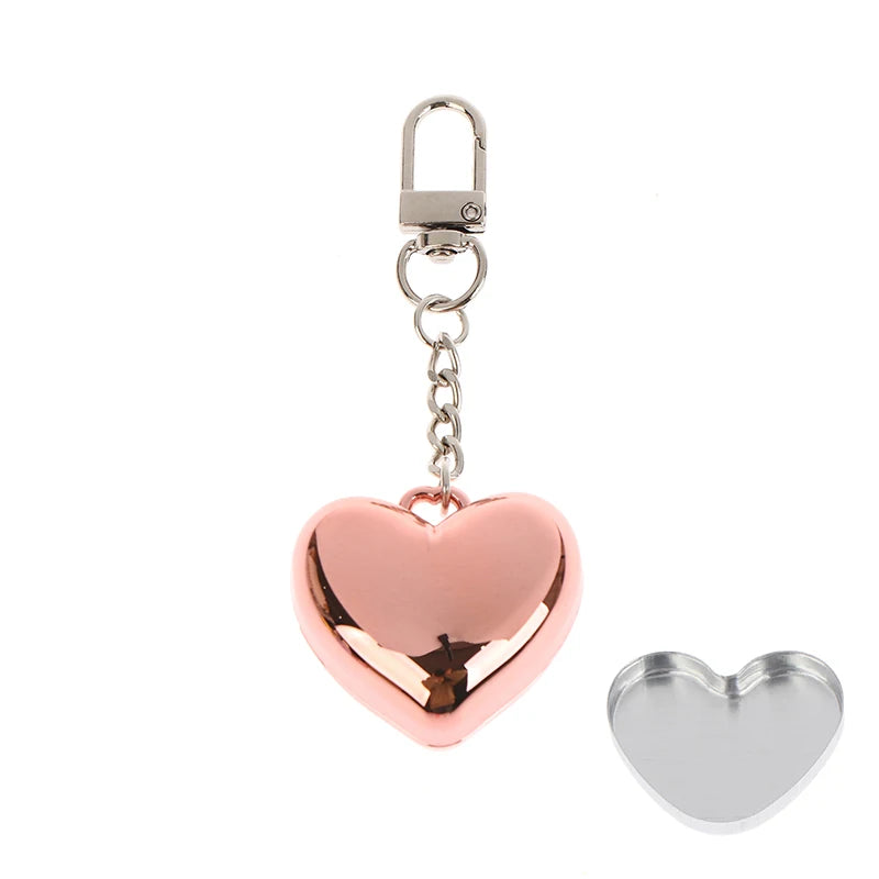 1Pcs Heart Shape Blush Empty Compact with Mirror, Keychain DIY Refillable Powder Case for Makeup