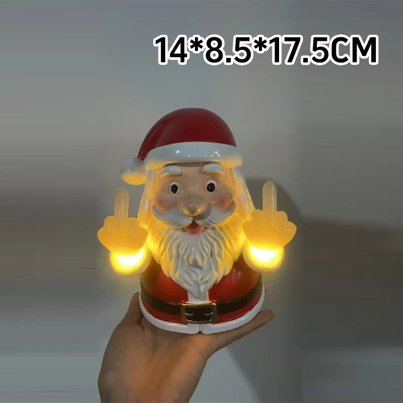 Christmas Santa Claus Glowing Wall Lamp Resin Middle Finger Design LED Night Light Porch Bedroom Decor Spooky Holiday Ornament