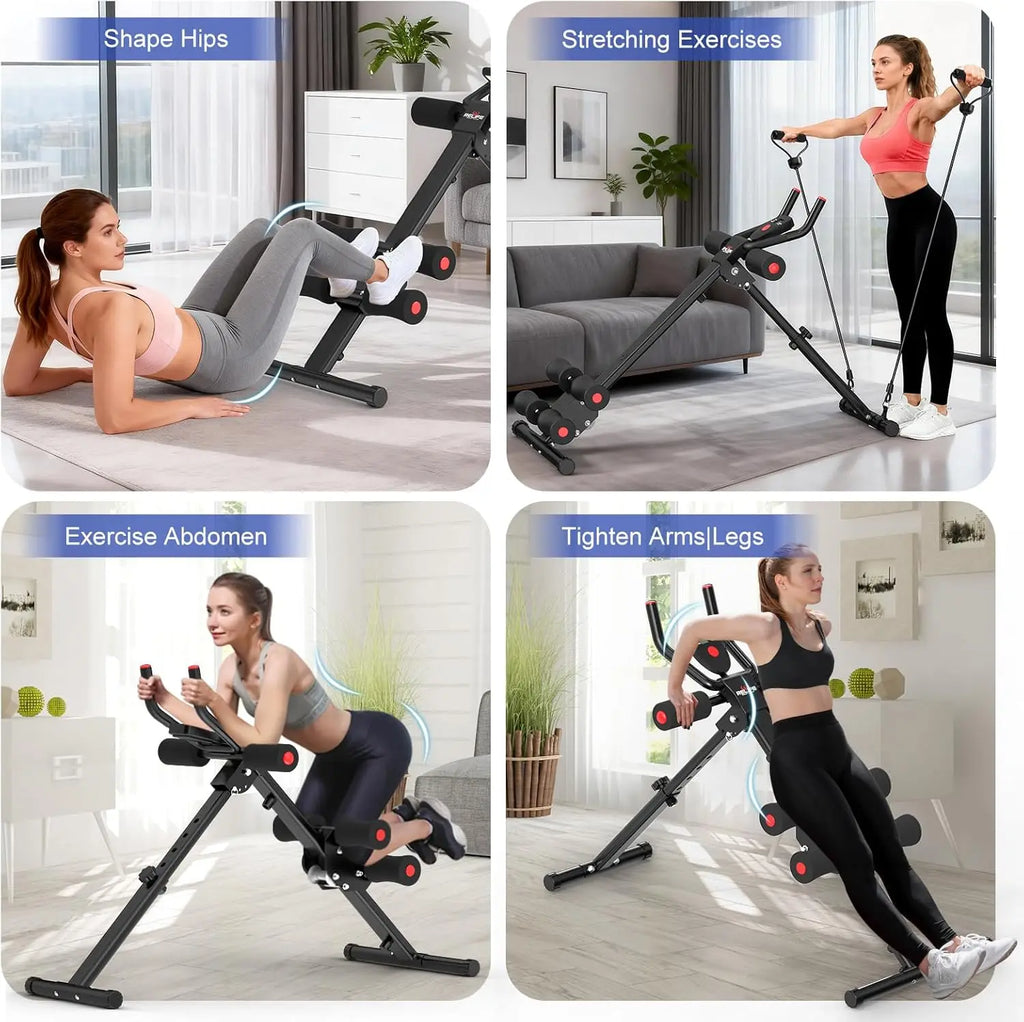RELIFE Foldable Core Abdominal Trainer, 3-Level Adjustable Home Gym AB Workout Equipment with Resistance Bands