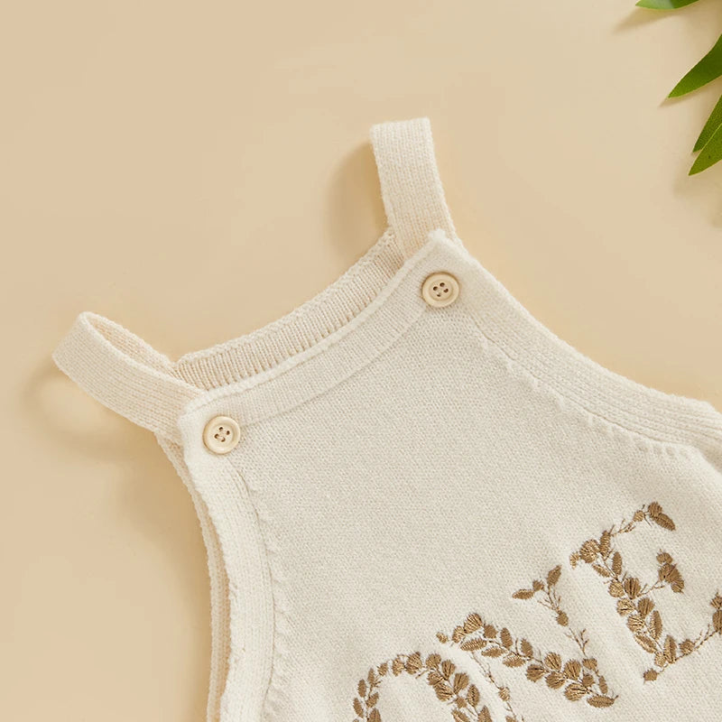 Citgeett Summer Toddler Baby Boys Girls Suspender Pants Embroidery Letters Knit Pants Birthday Romper Clothes