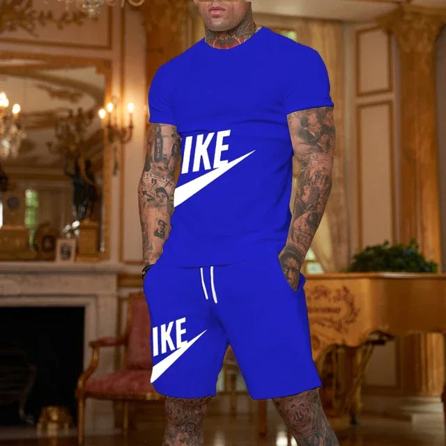 2025 new men's fashionable sportswear summer wear men's fitness wear short sleeved T-shirt and shorts quick drying 2-piece s