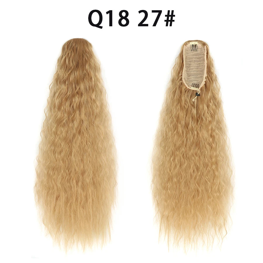 22 Inch Drawstring Ponytail Extension Curly Wave Long Ponytail Hair Extension Synthetic Corn Wavy Drawstring Ponytail Extensions
