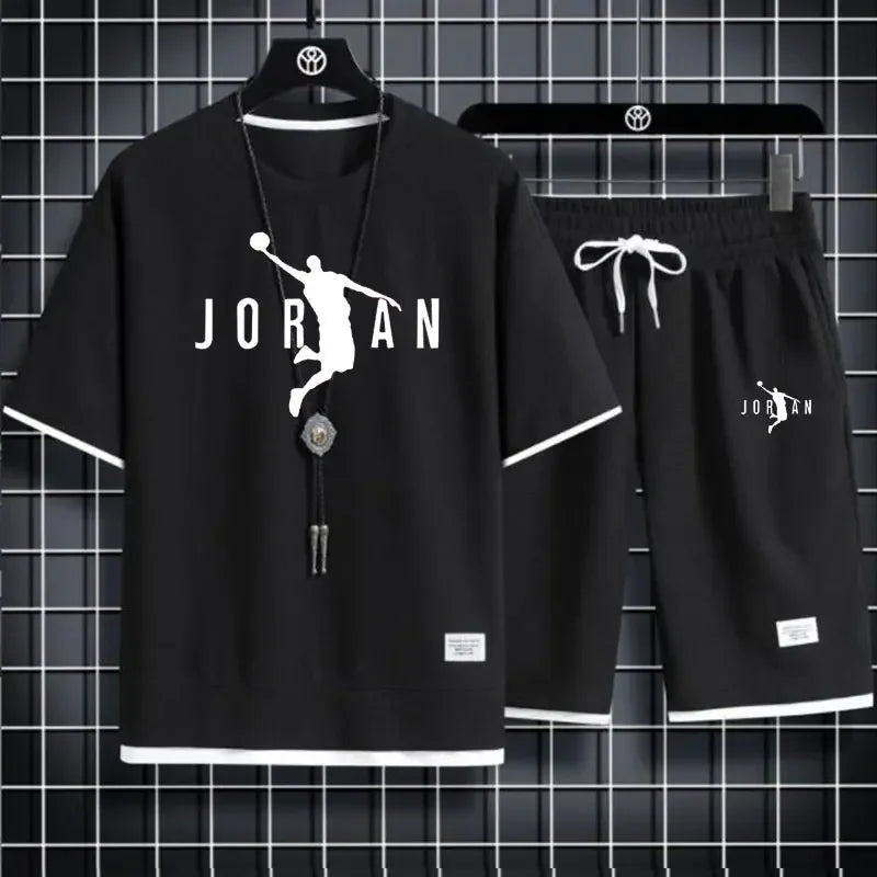 New 2026 summer men's short-sleeved T-shirt and shorts sportswear set, fashionable outdoor casual men's home wear 2-piece set