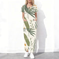 Women Abstract Fruit Leaf Print Short Sleeve Cutout Neck Scrub Set Pockets Top Long Pants Two Piece