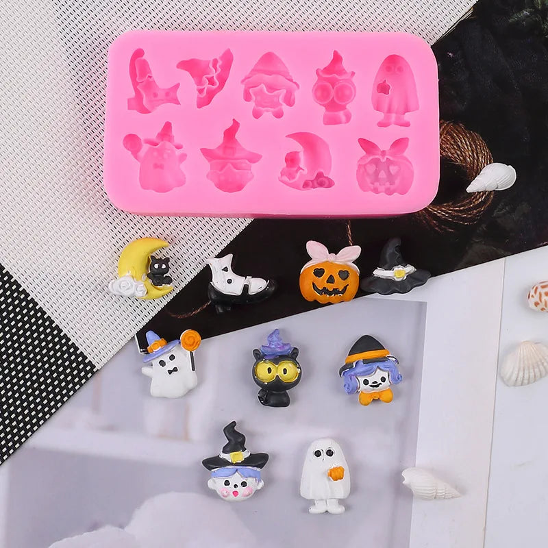 Non-Stick Halloween Silicone Baking Molds | DIY Candy Chocolate Fondant Maker | Ghost Pumpkin Bat Skull Witch Hat Shapes