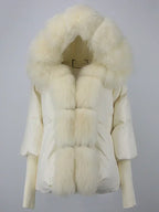 2024 Winter Puffer Jacket Women Real Fox Fur Collar Hooded Natural Thick Warm Loose Oversize Duck Down Coat Streetwear Outerwear